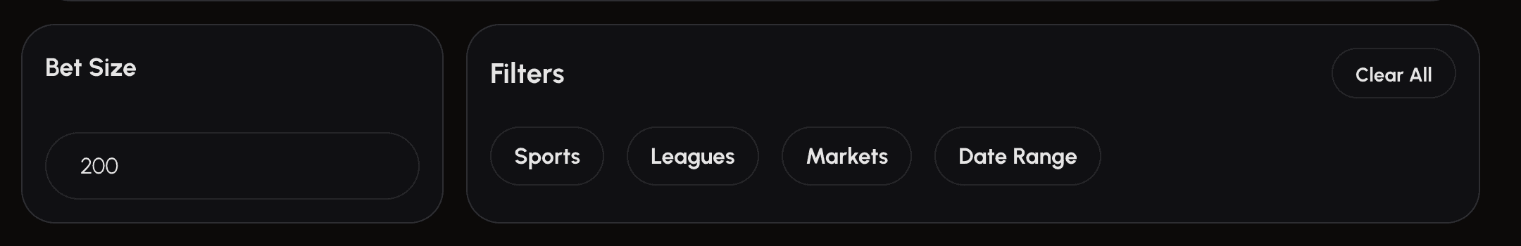 The filter settings on the SmartStake Arbitrage Finder.
