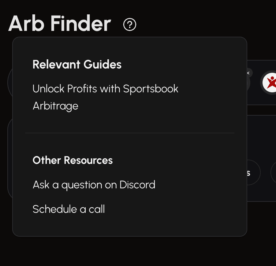 The help icon and its popup showing related articles and guides.